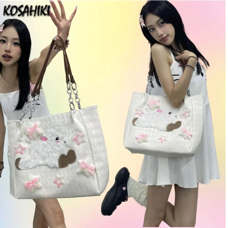 Japanese Fashion Kawaii Cartoon Sheep Women\'s Handbags Sweet Cute Bow Star Shoulder Underarm Bag High-capacity Y2k Ins Tote Bags