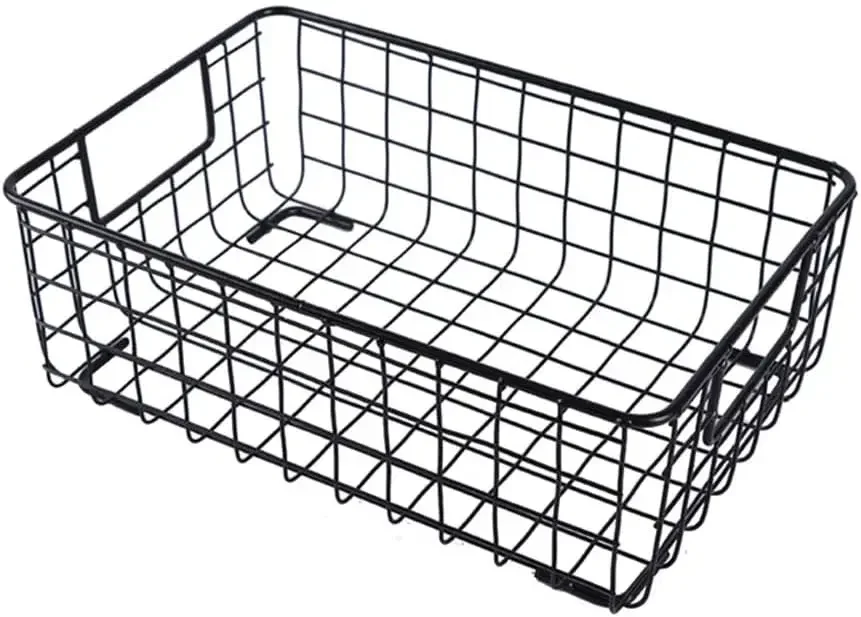 

Metal Storage Basket Wrought Iron Wire Fruit Vegetable Snack Container Holder With Handle