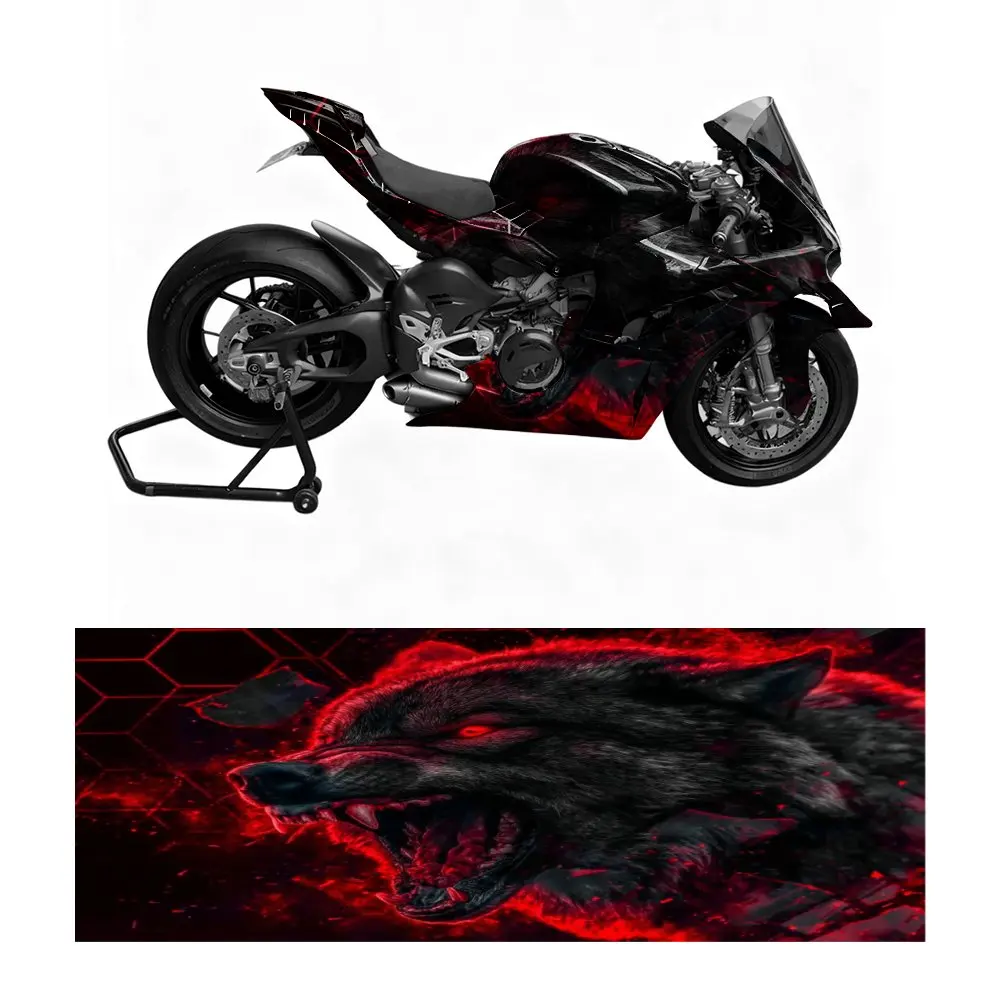 

Виниловая пленка для мотоцикла - самоклеящаяся, водонепроницаемая и устойчивая к царапинам, жестокий волк с рисунком красных глаз, велосипед для гонщика S