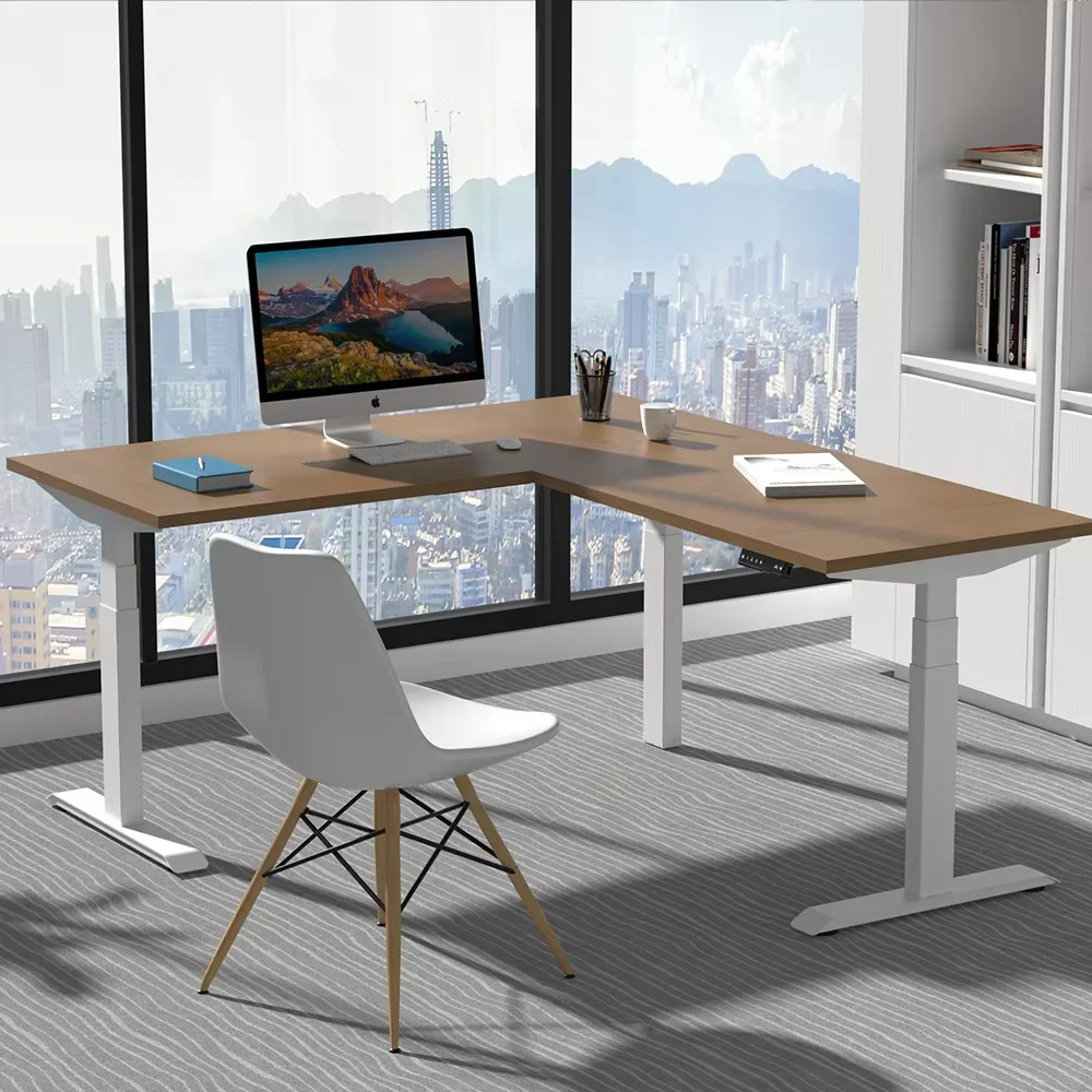 Modern Adjustable Electric L Shape Desk Ergonomic Metal Electric Height Adjustable Standing Office Desk With Frame