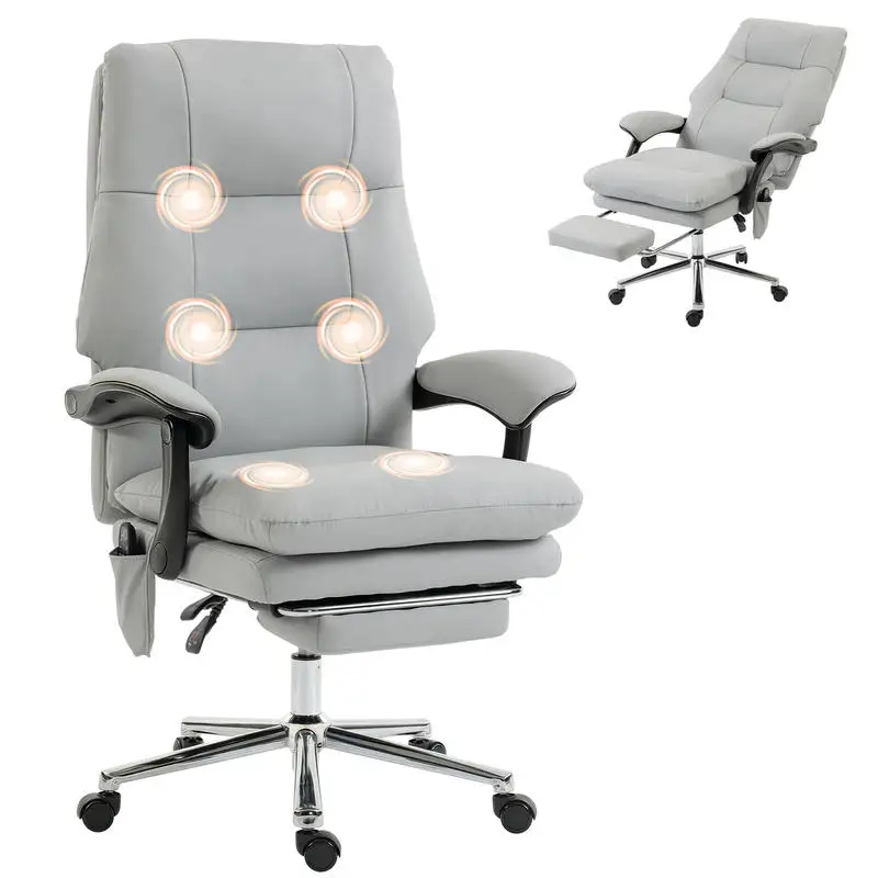 

HOMCOM Massage Office Chair with 6-Point Vibration, Pet-Friendly Faux Leather Ergonomic Executive Desk Chair, Light Gray