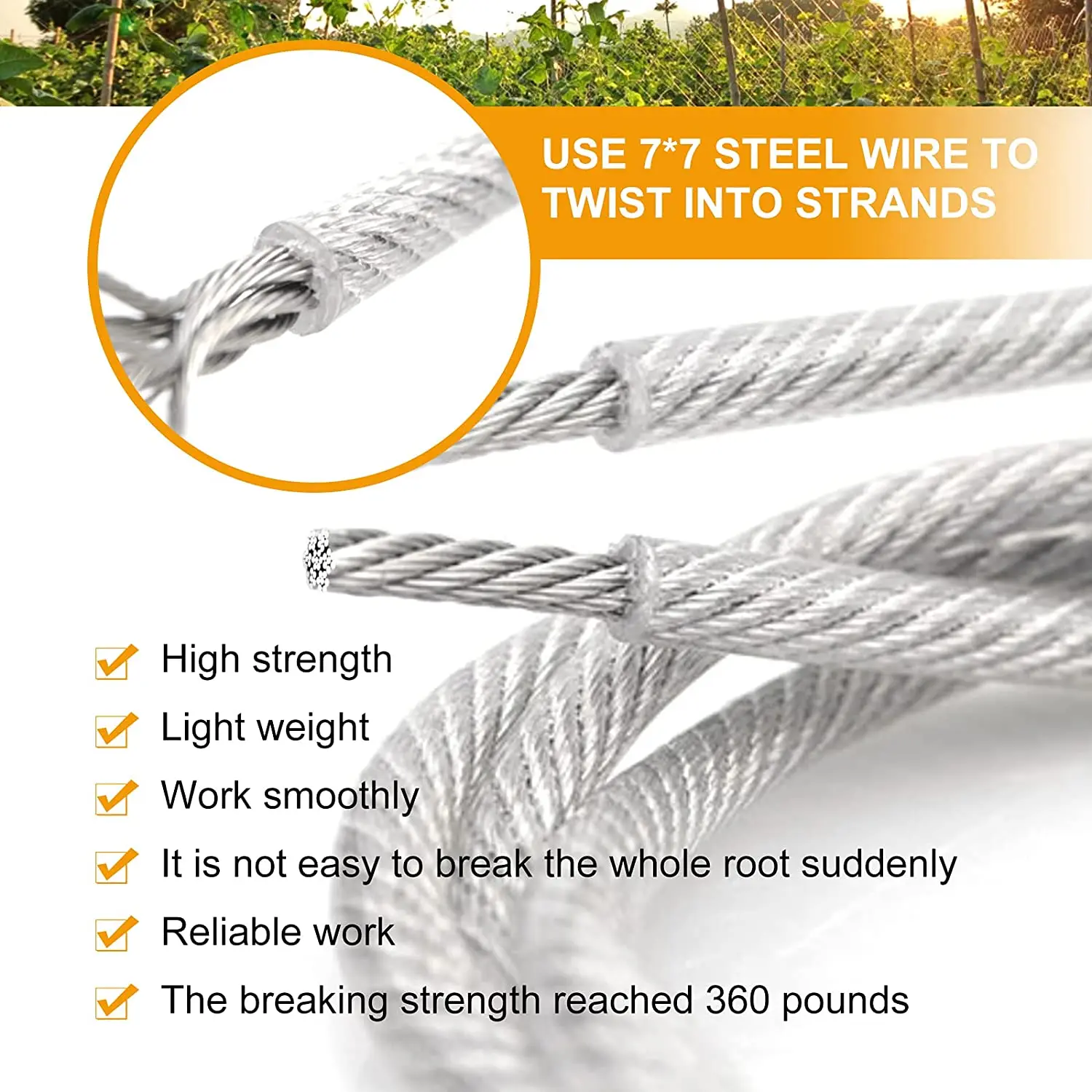 

A45M-45M PVC Coated Wire Trellis Kit/Fence Wire Tensioner/Catenary Wire Kit/Plant Training Wire Kits/Wire Trellis Kit