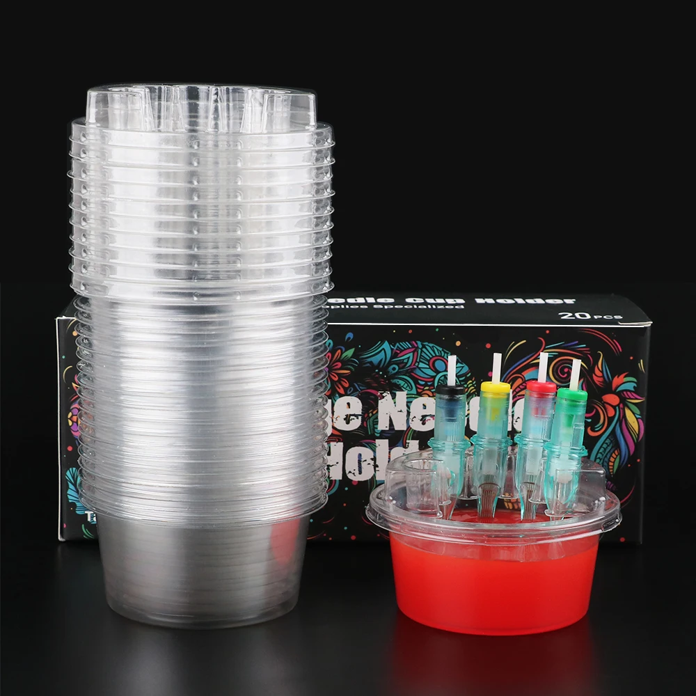 

20PCS/Box Disposable Plastic Tattoo Ink Cleaning Cups All-in-One Needles Holders Trays Permanent Makeup Tattoo Supplies