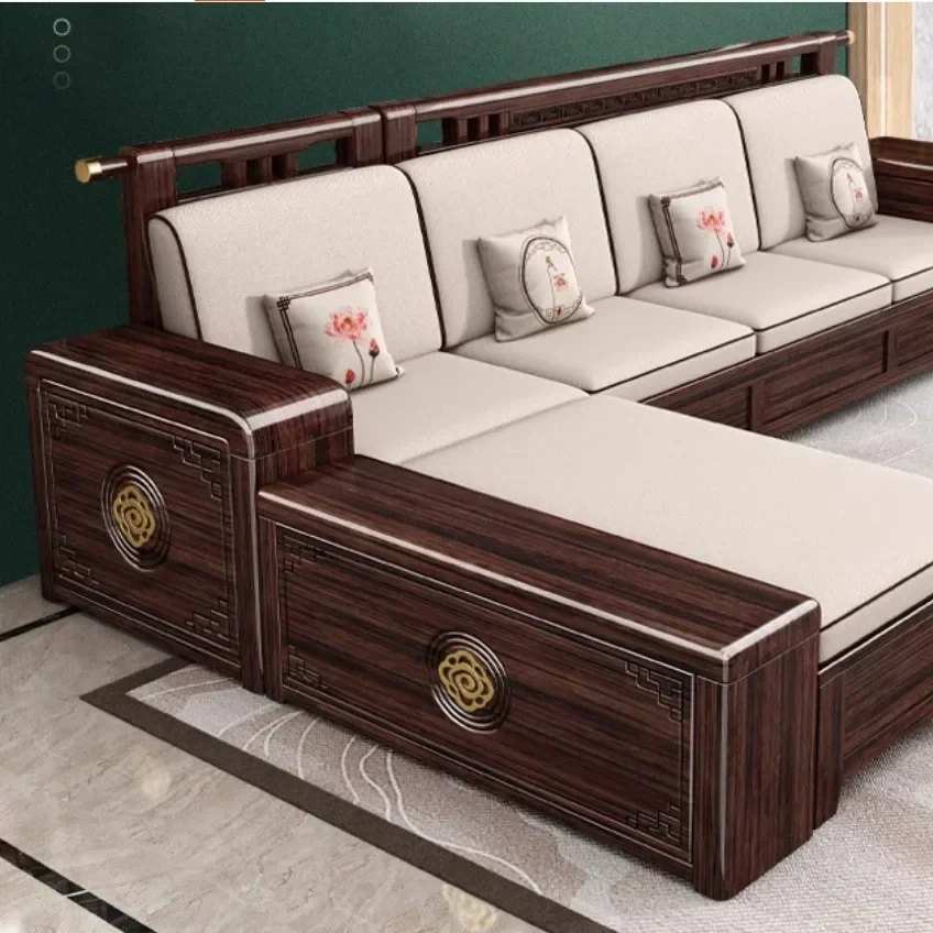 solid wood sofa, living room fabric, Chinese-style purple gold sandalwood winter and summer dual-purpose