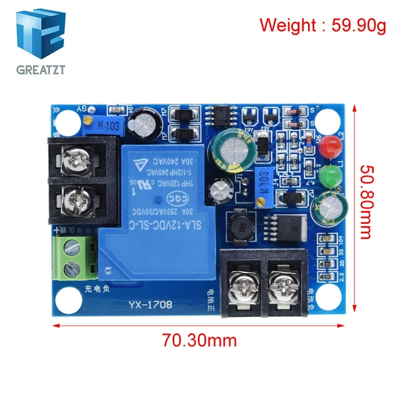 GREATZT YX1708 Battery undervoltage charging control module Battery under-voltage and over-voltage 30A controller board