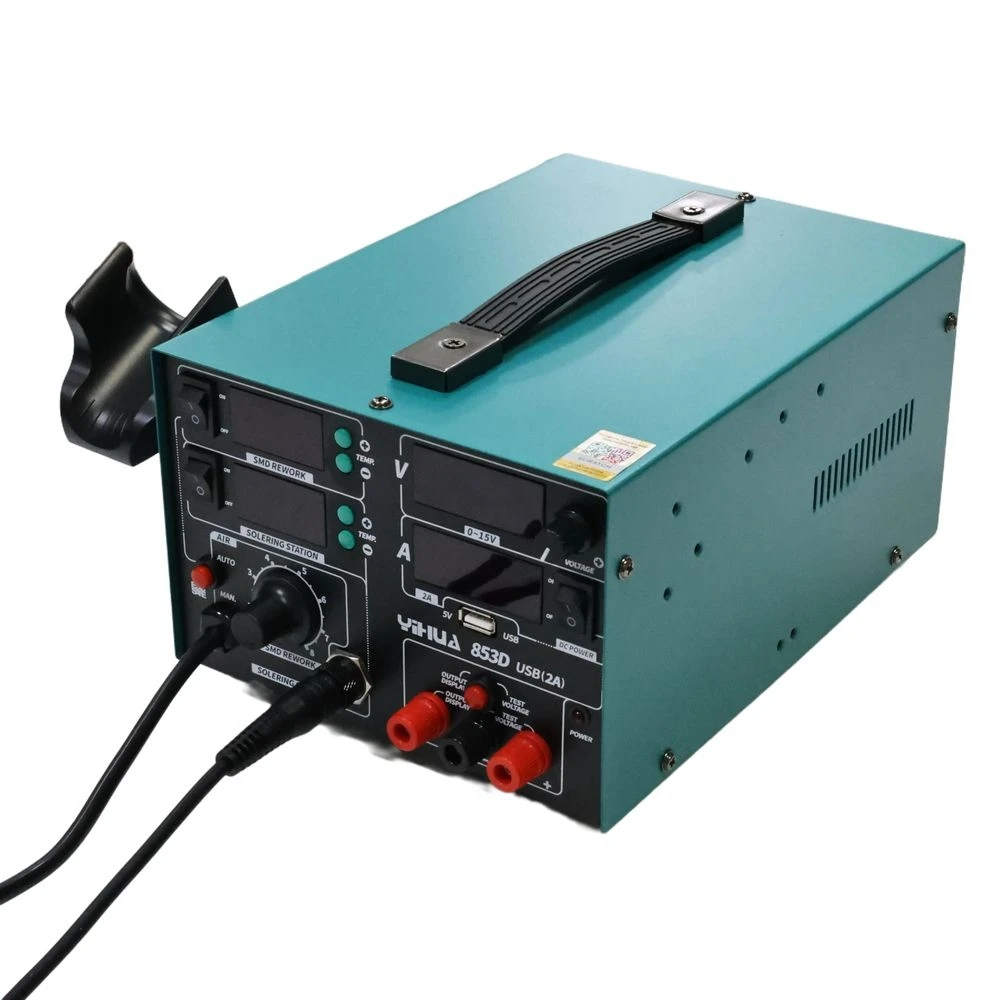 

YIHUA 853D USB 2A 3 in 1 Hot Air Soldering Station DC Power 0-15V 2A USB Charging Port desoldering station