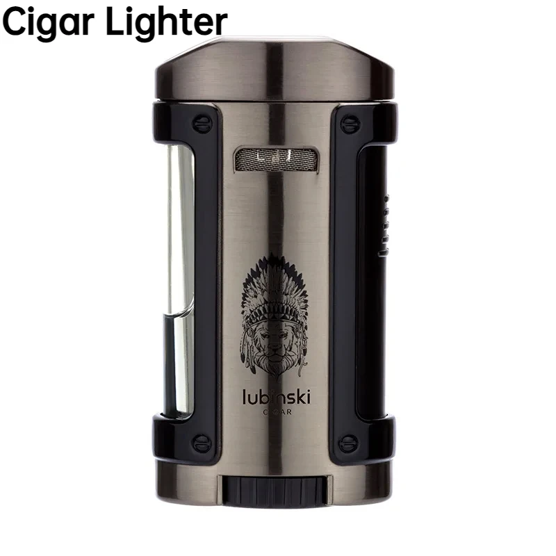 4 Torch Cigar Lighter Windproof Spray Flame Inflatable Visible Window Smoking Accessories Portable Butane Gas Lighter Men\'s Gift