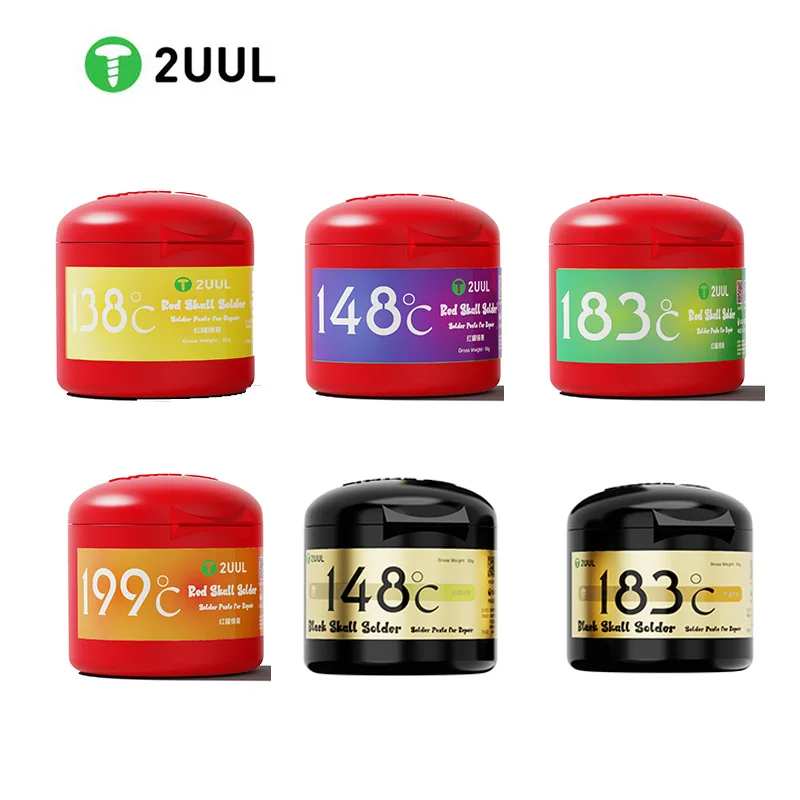 

2UUL Solder Paste 138℃ 148℃ 183℃ 199℃ Tin Paste Low/middle Temperature for SMD CPU BGA Soldering Repair Red Skull Black Skull