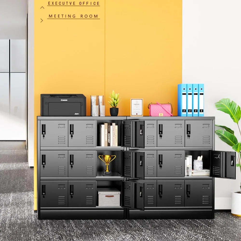 9 Door Storage Locker for Employee, Metal Locker for Office, Gym, Shool,Lockable Black Steel Locker with Lock and Card Slot