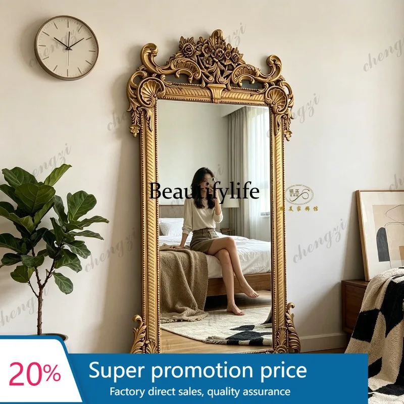 f178 French retro carved full-length mirror living room luxury floor mirror wall-mounted full-length mirror