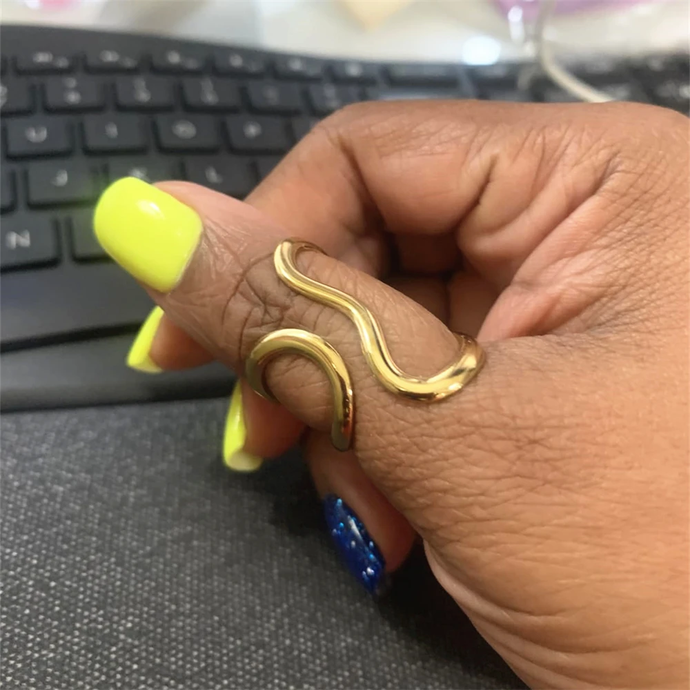Bague courbe ondulée asymétrique, 2 pièces, bijoux en acier inoxydable plaqué or, anneau de pouce pour femmes, Anillos Hombre réglables, cadeau d'anniversaire