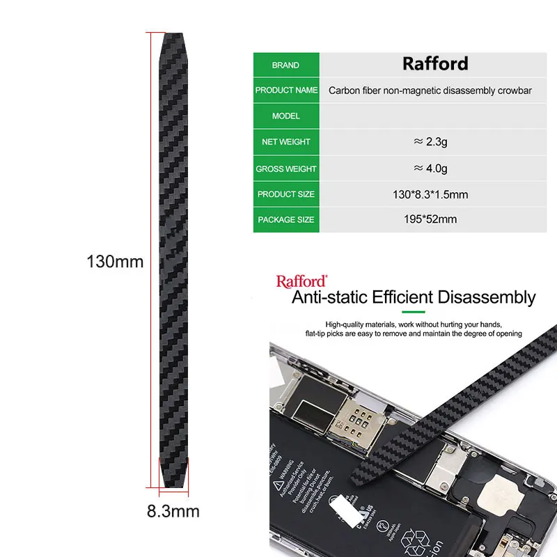 Rafford Anti-static Carbon Fiber Non-magnetic Disassembly Crowbar for Mobile Phone Repair Disassembly Crowbar Repair Tools
