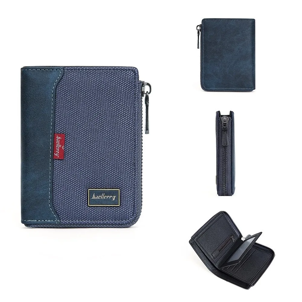 

Vintage PU Leather Men's Wallet Large Capacity Zipper Closure Short Card Bag Multi-functional Square Business Wallet Male
