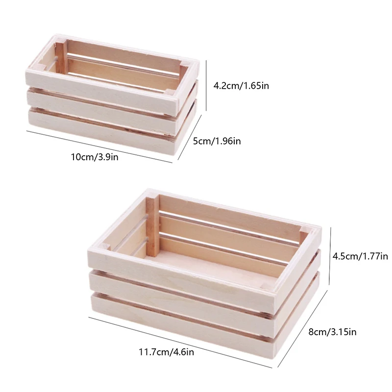 Dollhouse Mini Wooden Storage Basket Miniature Supermarket Scene Food Beverage Storage Crate Doll House Accessories 2 Sizes