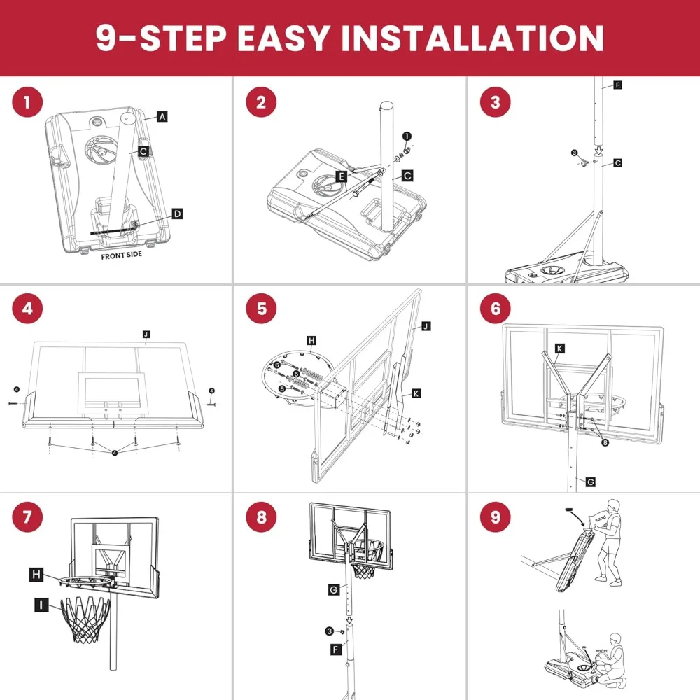 Tragbares, höhenverstellbares Basketballkorbsystem – robuster Stahlrahmen für den Außen- und Innenbereich, 45 Zoll hoch