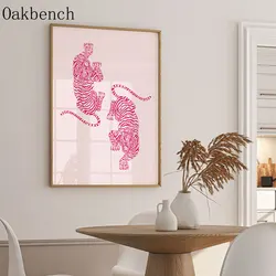 Aesthetic Perry Wall Art Pink Tiger Canvas Painting Trendy Girl Poster Picture For Living Room Decoration Girl Gifts