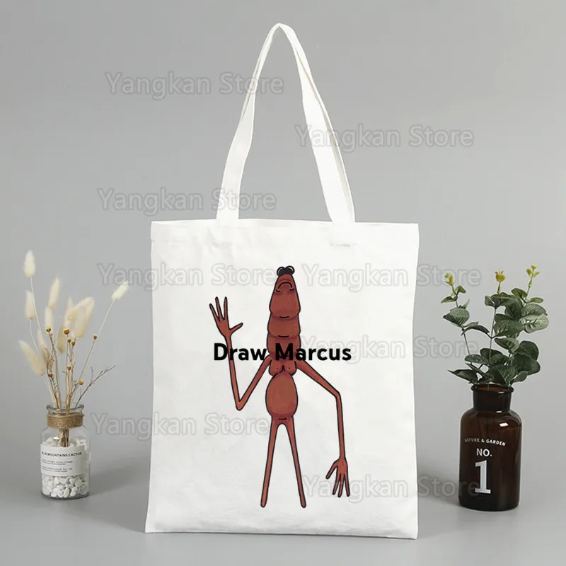 Marcus The Worm Robert Meme Shopper Printed Kawaii Bag Harajuku Shopping Canvas Shopper Handbag Tote Shoulder Bag