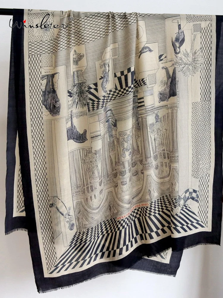 

Winsleter-Женский элегантный длинный шарф из 100% шерсти, принт 200*100 см, подарок для мамы, теплые шарфы-шали для французских поездок на работу, осень 2023 г. A5O631CC