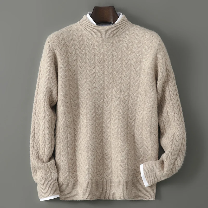 Thickened 100% pure cashmere sweater men's half-high-necked pullover sweater with loose bottom cashmere sweater