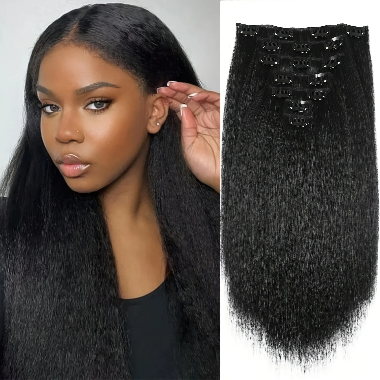 Yaki Straight Clip-in Hair Extensions Synthetic Hair 7Pcs Hair Clip-in for Women Soft Hair Everyday Special Events Easy to Style