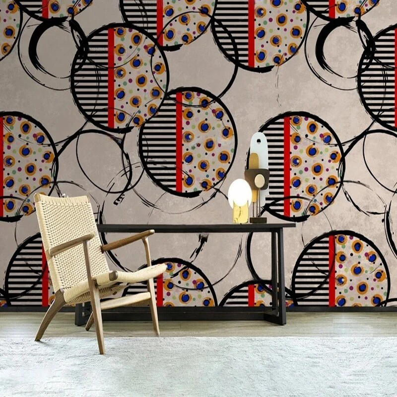 

MU8891 The background wall of the TV sofa is decorated with circular patterns Covering Home Interior Decoration Wall Papers