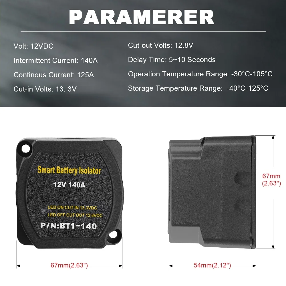 12V 140A Dual Smart Battery Isolator Relay Voltage Sensitive Protection VSR Split Charge For Car RV Boat Marine Turck