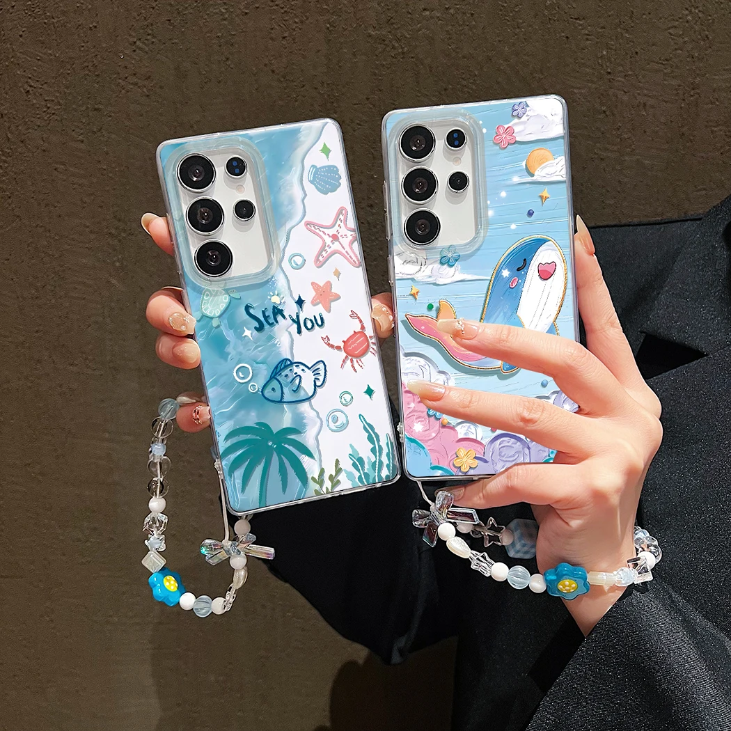 

Back Cover For Samsung Galaxy S22 S23 S24 Plus S25 Ultra Case Ocean World Sea Whale Bracelet Wristband Chain Phone Case