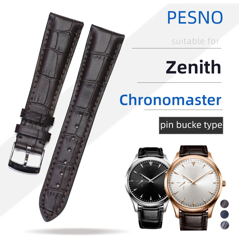 PESNO suitable for Zenith Chronomaster 03.2040/2081 Genuine Calf Skin Leather Watch Bands Bamboo Smooth Grain Top Layer Leater