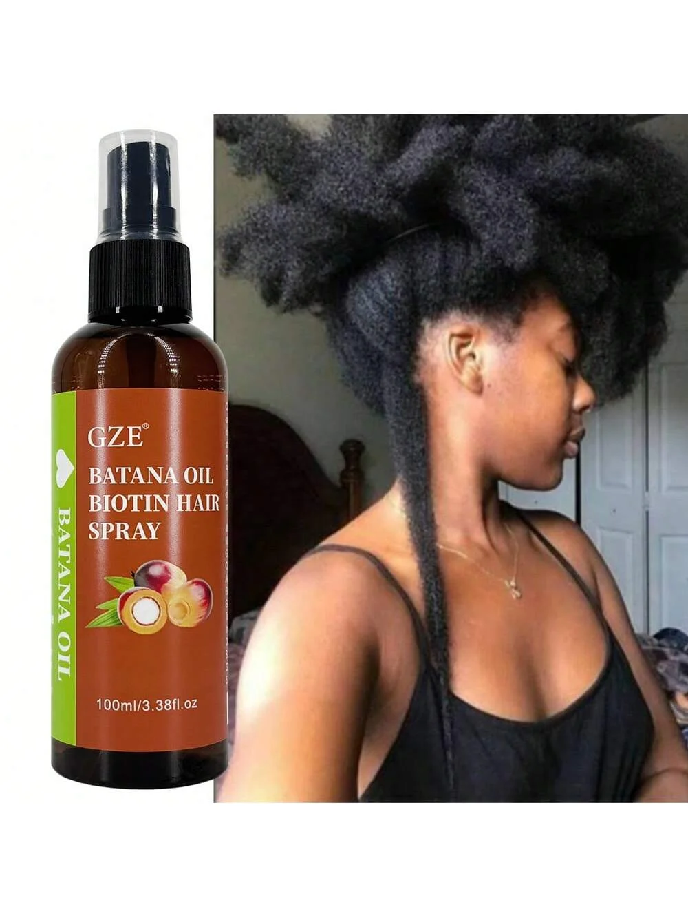 GZE Batana Oil Biotin Hair Spray | Leave-In Conditioner for Shine & Strength | Heat Protectant, Frizz Control & Damage Repair