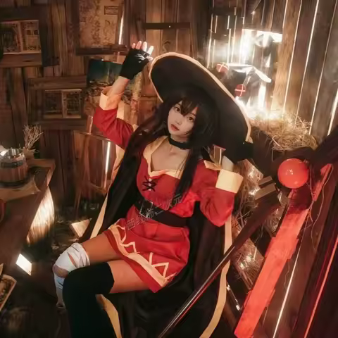 Anime KonoSuba Megumin Cosplay Costume wig Classical Witch Costume Uniform Cloak Hat Blindfold Stocking Halloween Party Women