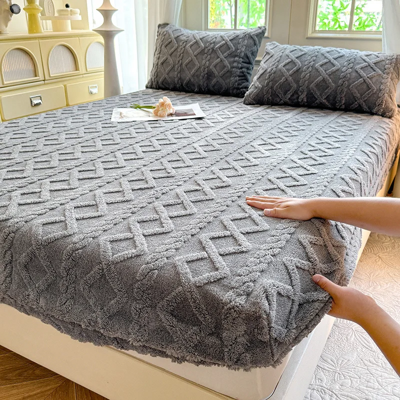 2025 new solid color Tafu fleece fitted sheet household mattress protective cover non-slip single piece no pillowcase
