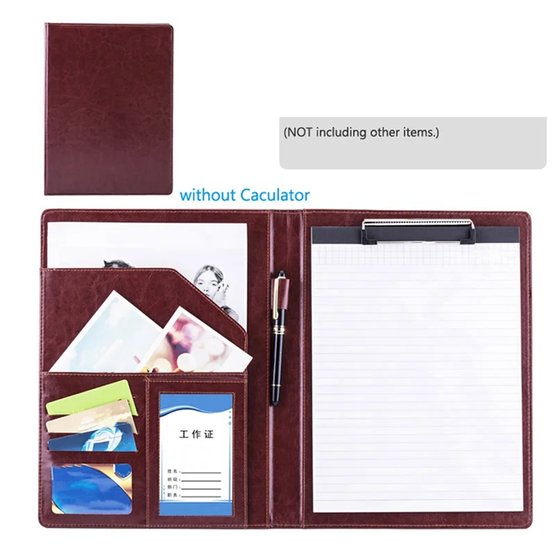 AF91-A4 PU Padfolio File Folder Portfolio Business Document Holder Metal Clipboard Pad Document Organizer Holder