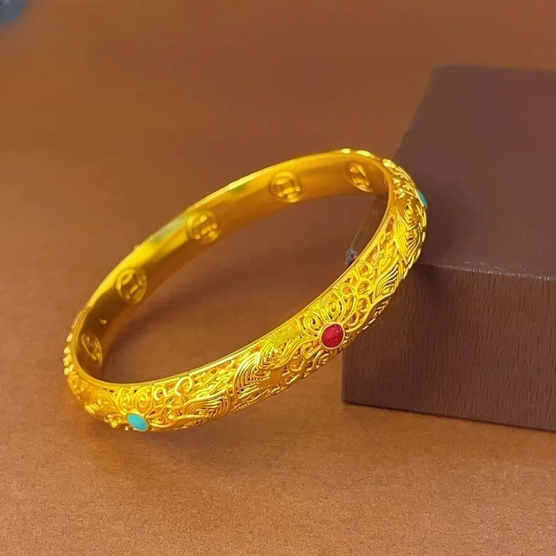 

High-quality sand gold filigree enamel bracelet, long-lasting colorfast, new Chinese style China-Chic, palace style
