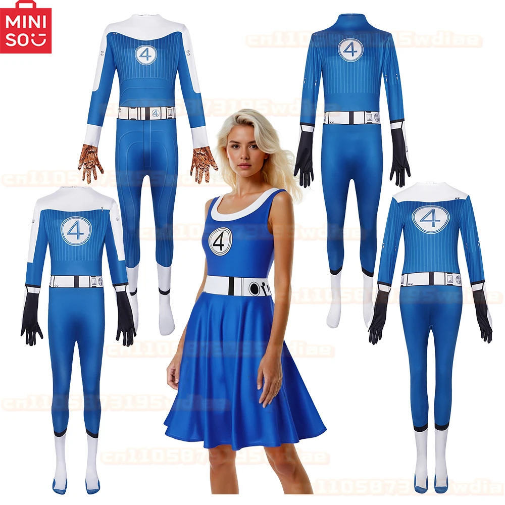 

The Fantastic Four Cosplay Reed Richards Costume Jumpsuit Sue Storm Dress Superhero Johnny Storm Clothing Bodysuit Halloween Set