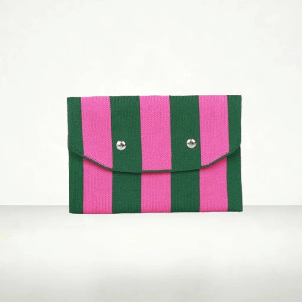 Trendy Snap Button Flap Small Clutch Bag Casual Style Portable Makeup Pouch Compact Colorful Striped Knit Coin Purse Daily Use