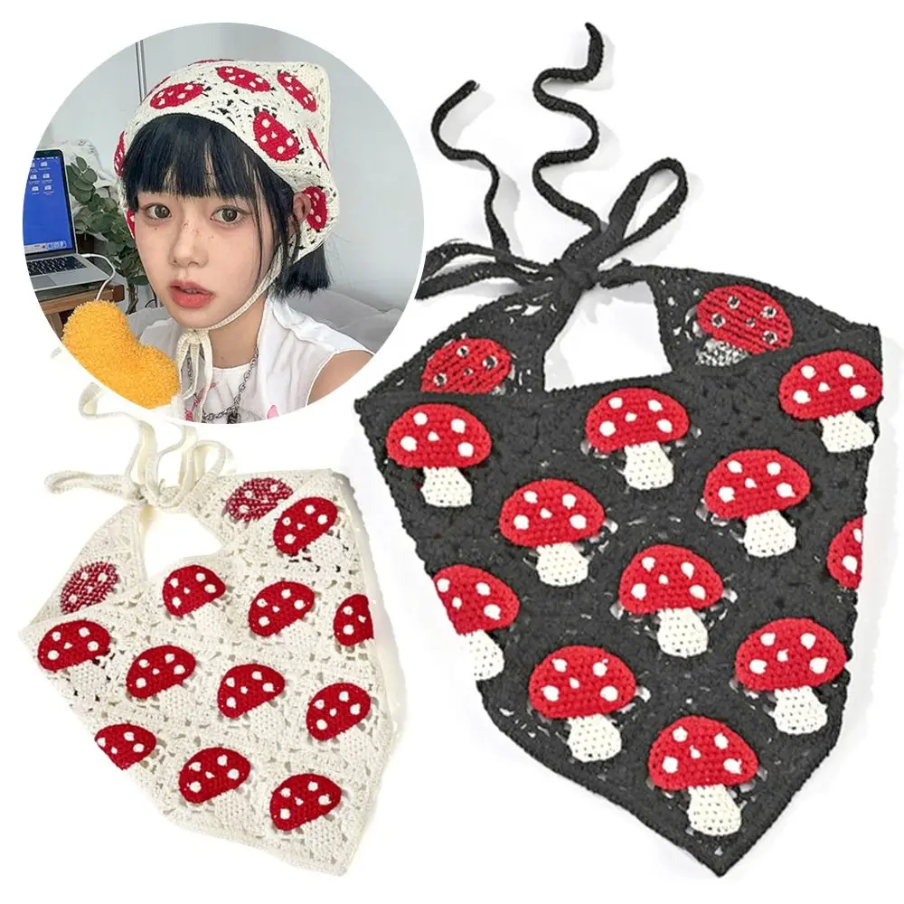 Cute Mushroom Shape Knit Headwear Crochet Hollow Hairband Cotton Headband Girl