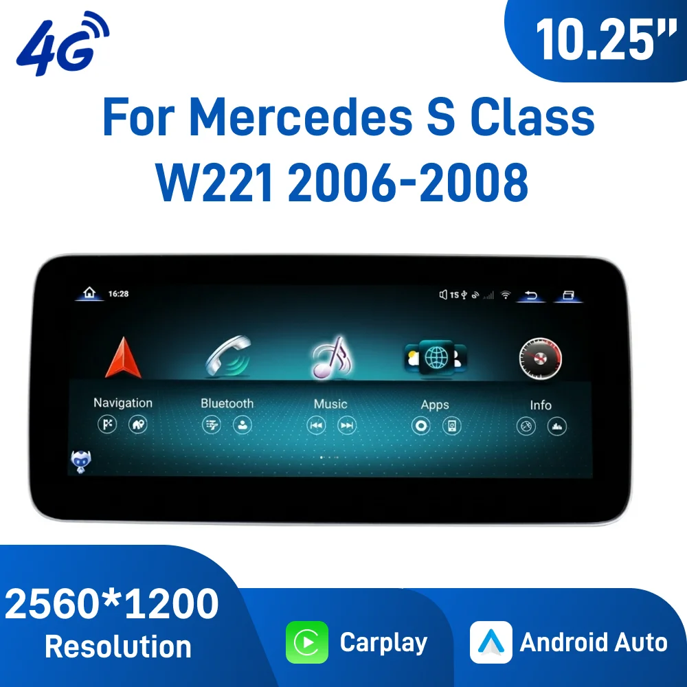10.25 Inch Android 13 Car Navigation for Mercedes S Class W221 2006-2008, IPS Touch Screen, Plug and Play, Wireless CarPlay