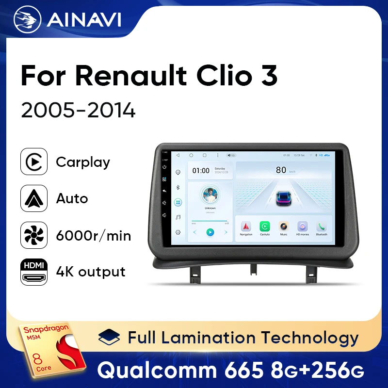 

Ainavi CarPlay Car Radio Multimedia Player For Renault Clio 3 2005 2006 2007 2008 2009 2010-2014 Android Auto GPS 2din autoradio