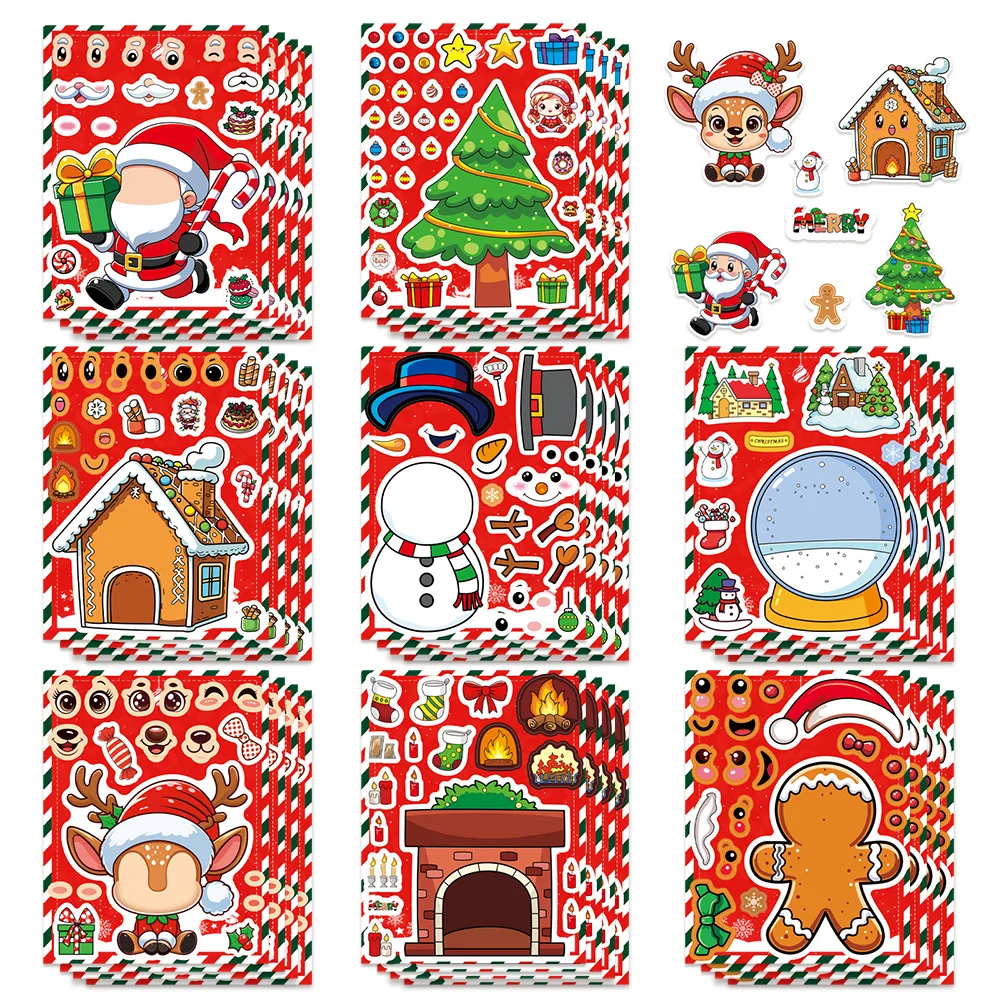 

8/16Sheets Christmas Make a Face Puzzle Stickers Cartoon Toys For DIY Phone Laptop Luggage Skateboard Graffiti Decals Kid Toys