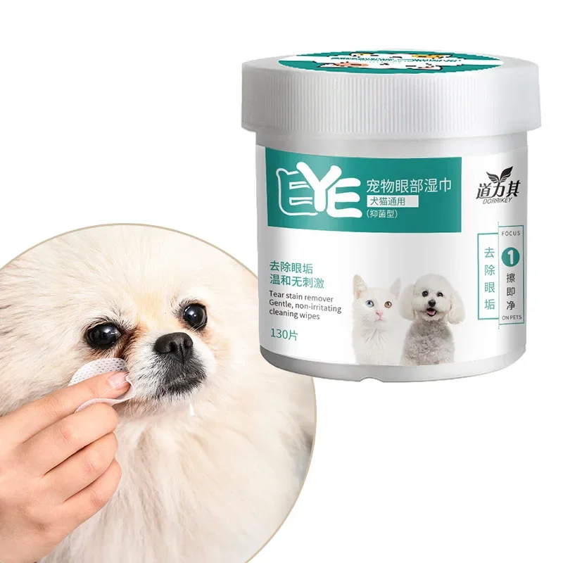 Toalhetes para olhos de animais de estimação, lenços umedecidos para gato e cachorro, produtos de limpeza universais sem irritação, 130 peças, suprimentos para animais de estimação