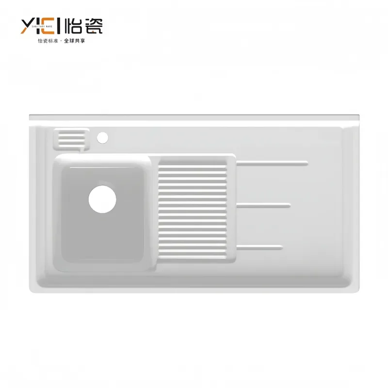 For Balcony Ceramic Laundry Basin Single Sink With Rub Board Integrated Countertop Wash Table Hand Washing Pool Durable Home