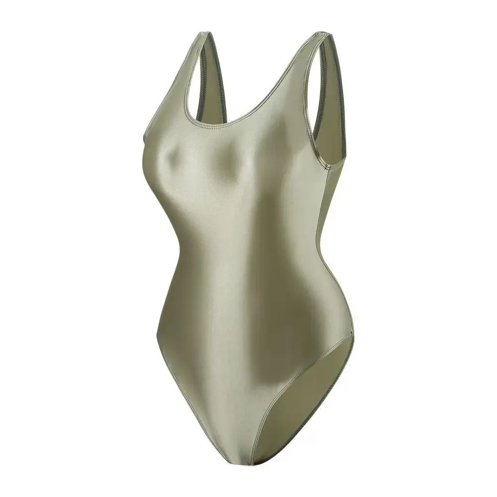 Army green satin u-neck