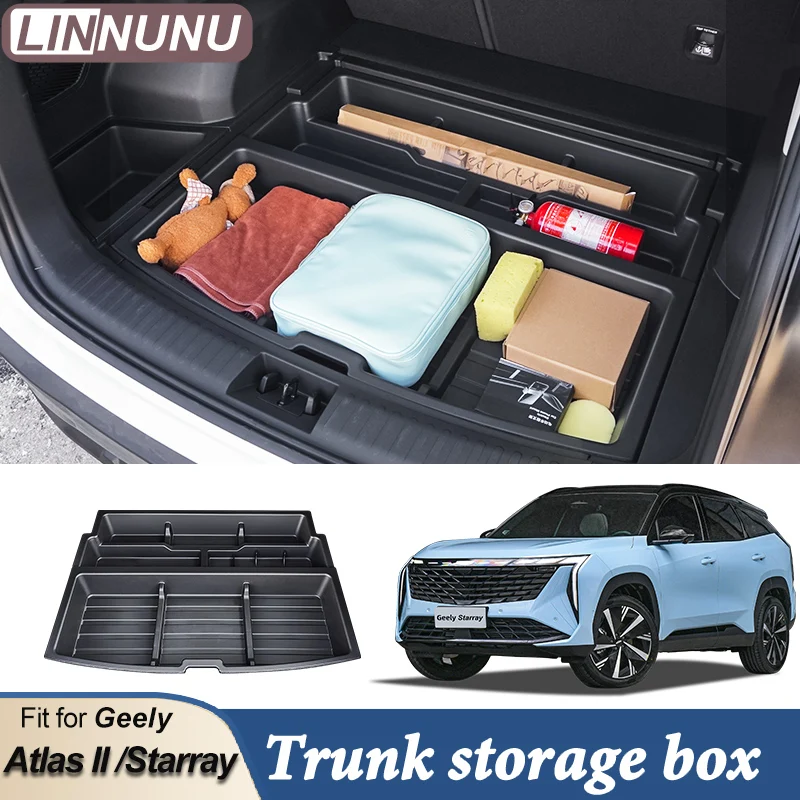 LINNUNU Trunk Spare Tire Storage Box Fit for Geely Boyue L Atlas 2023 Dustproof Interior Car Accessories Black ABS for Starray