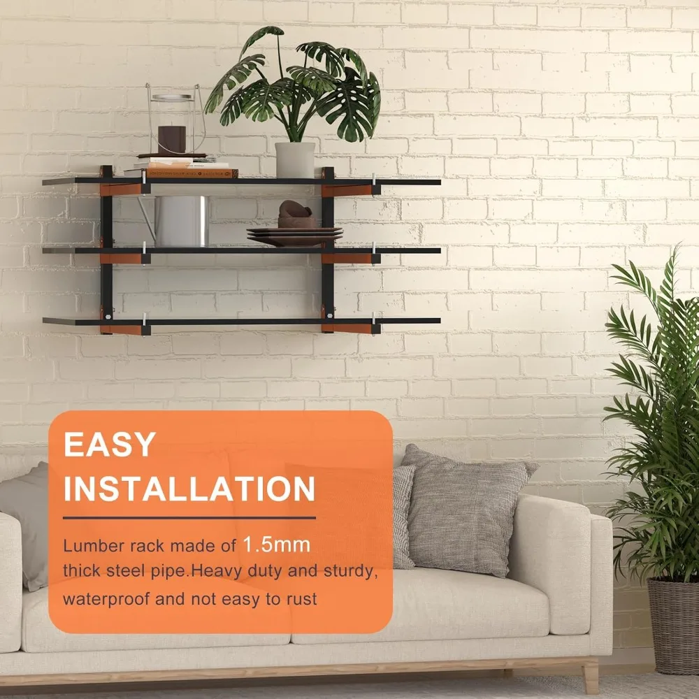 جديد - حامل حائط على الحائط، رف تخزين الخشب، رفوف تخزين خشبية شديدة التحمل مع نظام 9 مستويات، كمية بديلة 1080 رطل