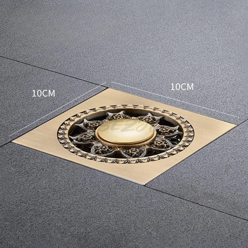 European Antique Full Copper Self-priming Anti Odor Floor Drain Anti Overflow Copper Floor Drain