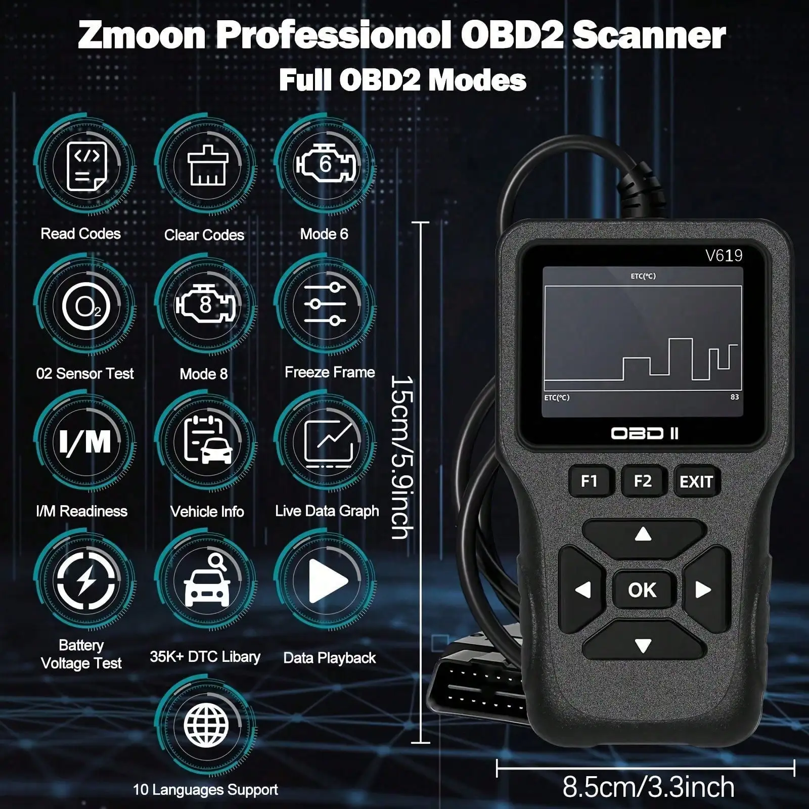 Scanner Diagnostic Tool, Check Engine Code Reader OBD2 Scanner With Reset, Mode 6, Mode 8 & I/M Readiness, Auto Check Engine Light Car Diagnostic Scan Tool For All OBDII Car Since 1996