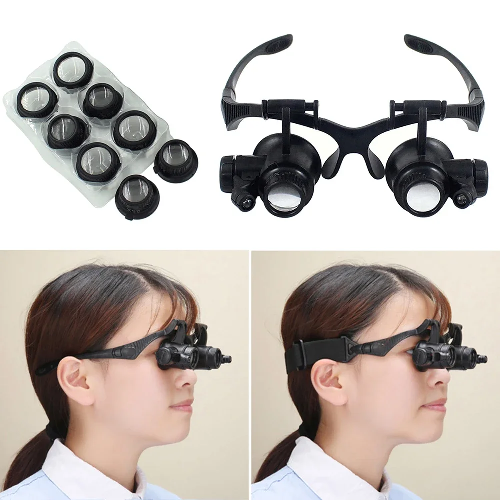 Professional Adjustable Head Band Eyeglasses LED Magnifying Headband Head Wearing Magnifier Glasses 10X/15X/20X/25X Magnifier