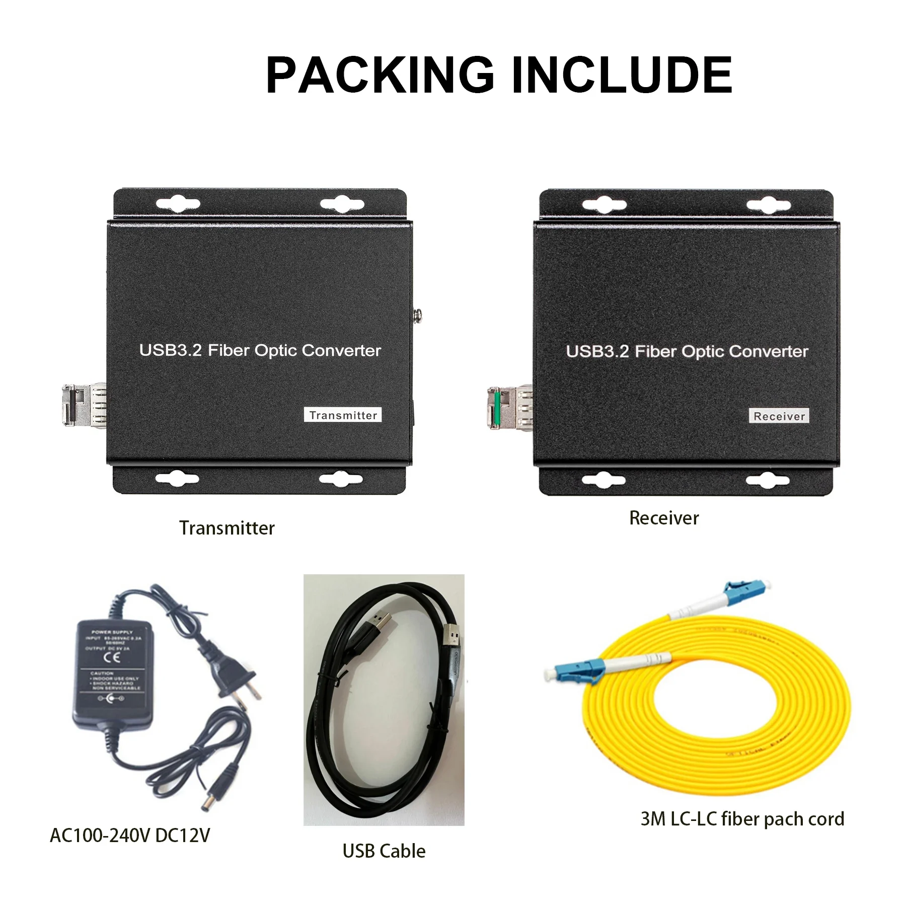 

USB to Fi ber Video Converter Optical Media Converter over SM Fi ber Cable up to 250M USB3.0 1 Input 4 Output