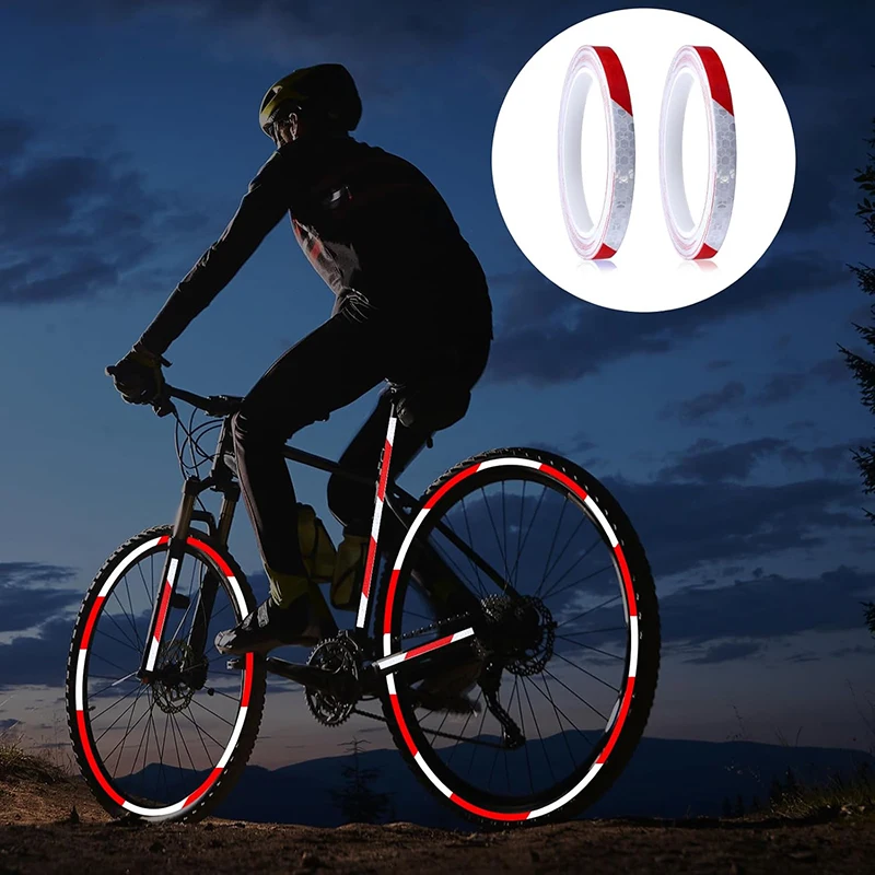 VOOFENG 2-Pack 1cm X 8m Reflective Conspicuity Tape Red & White Bicycle Road Safety Warning Mark for Bike Reflectors