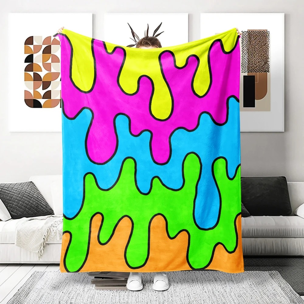 Neon Drip Layers Flannel Blanket Perfect For Sofa Office Bed Travel Sleep Read Relax Camping Four Season Use
